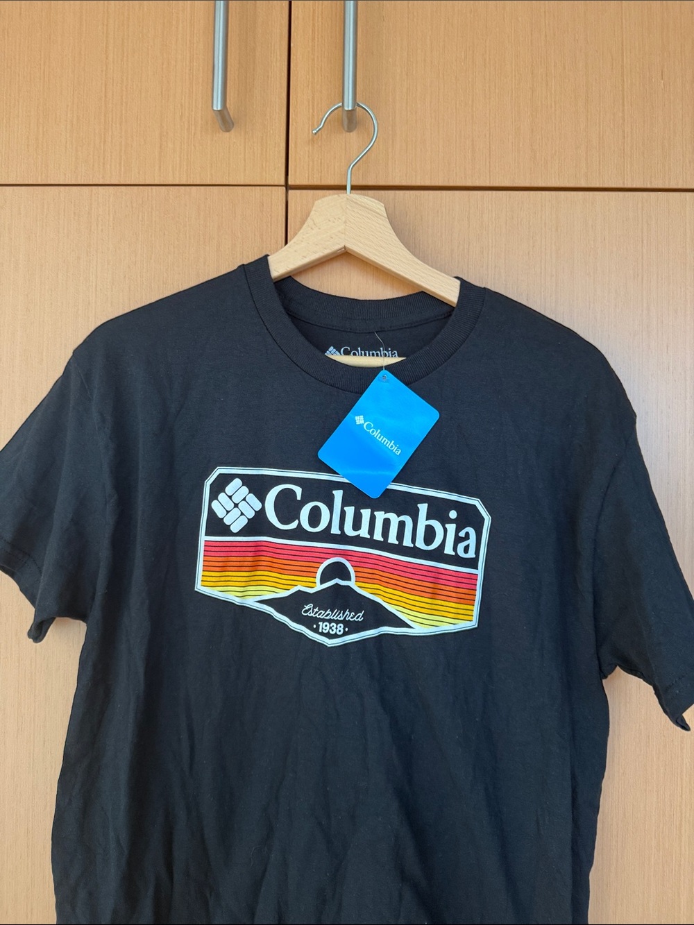 Columbia Black Tee with Sunset Stripe Logo